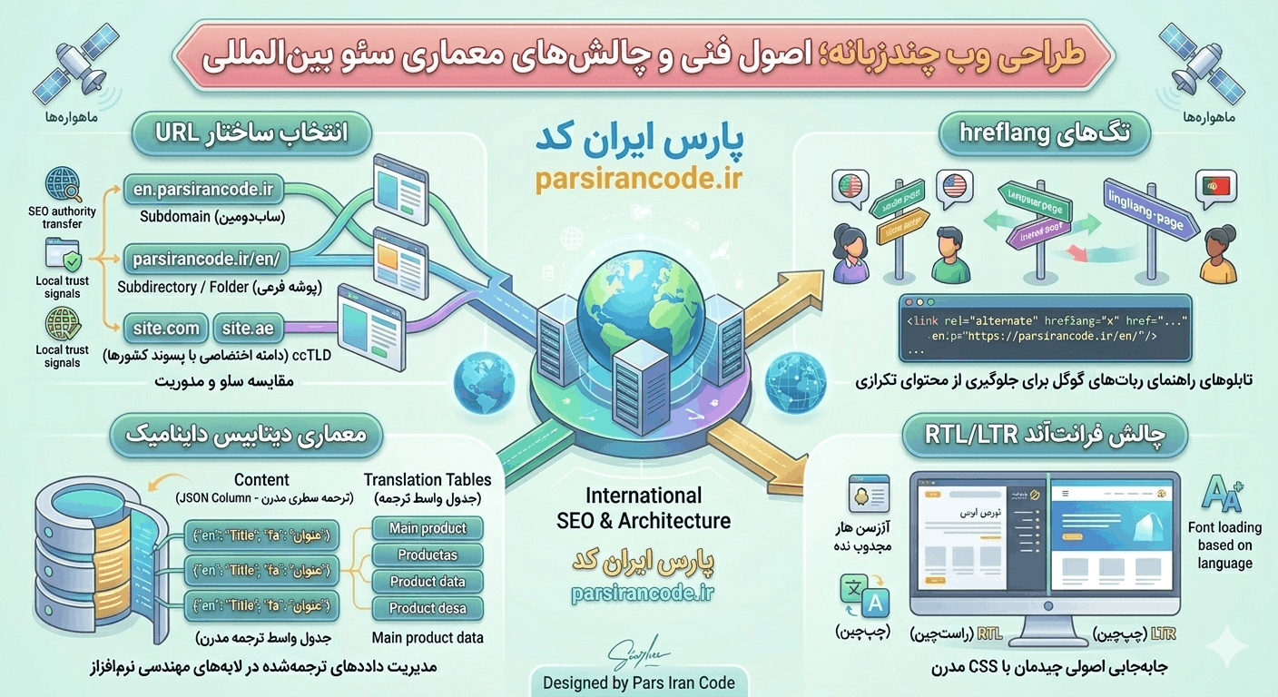 طراحی سایت چندزبانه؛ اصول فنی و چالش‌های ساخت سایت بین‌المللی برای صادرات